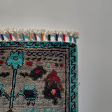 26321-Chobi Ziegler Hand-Knotted/Handmade Afghan Rug/Carpet Modern Authentic/Size: 2'1" x 1'2"/64cm x 36cm