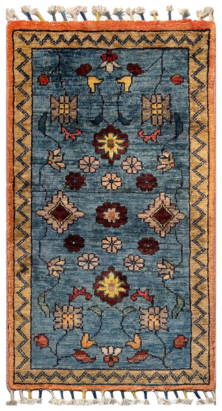 26482-Chobi Ziegler Hand-Knotted/Handmade Afghan Rug/Carpet Modern Authentic/Size: 3'1" x 1'6"/94cm x 46cm