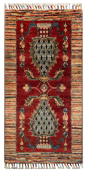 26162-Chobi Ziegler Hand-Knotted/Handmade Afghan Rug/Carpet Modern Authentic/Size: 3'4" x 1'6"/102cm x 46cm