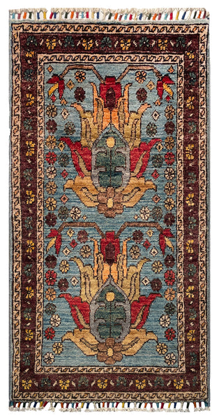 26271-Chobi Ziegler Hand-Knotted/Handmade Afghan Rug/Carpet Modern Authentic/Size: 3'2" x 1'6"/97cm x 46cm