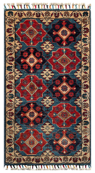 26265-Chobi Ziegler Hand-Knotted/Handmade Afghan Rug/Carpet Modern Authentic/Size: 3'2" x 1'7"/97cm x 48cm