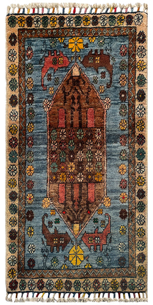 26475-Chobi Ziegler Hand-Knotted/Handmade Afghan Rug/Carpet Modern Authentic/Size: 3'3" x 1'6"/99cm x 46cm