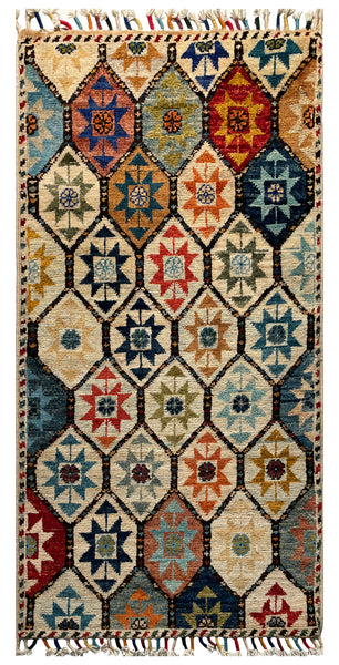 26266-Chobi Ziegler Hand-Knotted/Handmade Afghan Rug/Carpet Modern Authentic/Size: 3'3" x 1'6"/99cm x 46cm