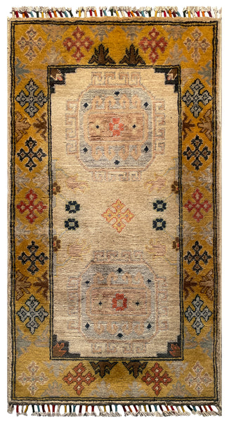 26264-Chobi Ziegler Hand-Knotted/Handmade Afghan Rug/Carpet Modern Authentic/Size: 3'4" x 1'8"/102cm x 51cm