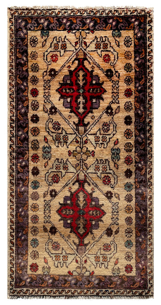 26504-Chobi Ziegler Hand-Knotted/Handmade Afghan Rug/Carpet Modern Authentic/Size: 3'4" x 1'7"/102cm x 48cm