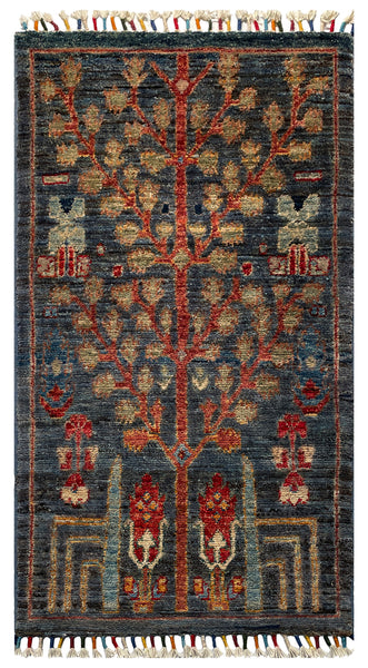 26161-Chobi Ziegler Hand-Knotted/Handmade Afghan Rug/Carpet Modern Authentic/Size: 3'2" x 1'7"/97cm x 48cm