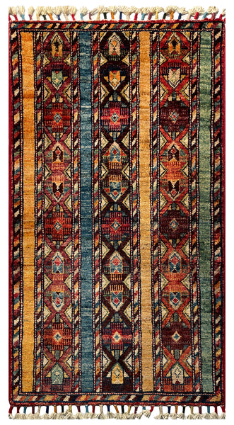 26267-Chobi Ziegler Hand-Knotted/Handmade Afghan Rug/Carpet Modern Authentic/Size: 3'4" x 1'8"/102cm x 51cm