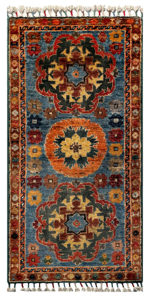 26483-Chobi Ziegler Hand-Knotted/Handmade Afghan Rug/Carpet Modern Authentic/Size: 3'5" x 1'6"/104cm x 46cm