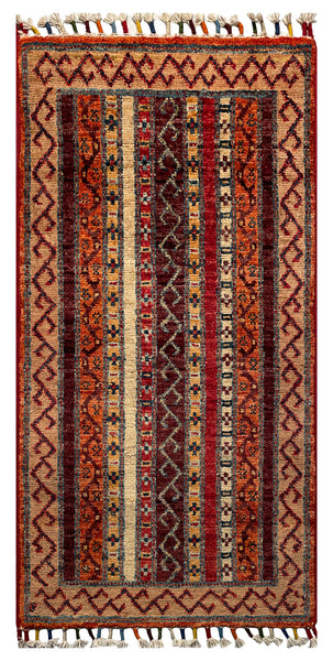 26238 - Hand-knotted Contemporary Chobi Ziegler /Modern Carpet/Rug / Size: 3'2" x 1'5"/99cm x 45cm
