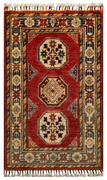 26268-Chobi Ziegler Hand-Knotted/Handmade Afghan Rug/Carpet Modern Authentic/Size: 2'8" x 1'6"/81cm x 46cm