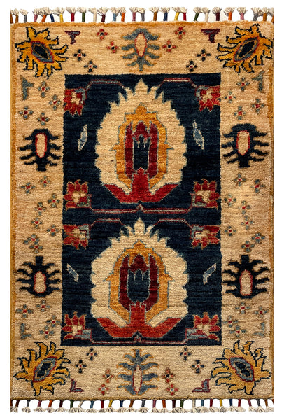 26335-Chobi Ziegler Hand-Knotted/Handmade Afghan Rug/Carpet Modern Authentic/Size: 2'0" x 1'3"/61cm x 38cm