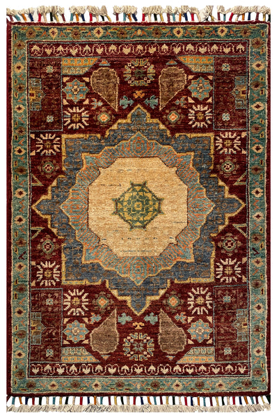 26287-Chobi Ziegler Hand-Knotted/Handmade Afghan Rug/Carpet Modern Authentic/Size: 3'0" x 2'0"/91cm x 61cm