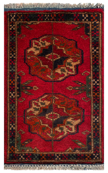 26373- Khal Mohammad Afghan Hand-Knotted Authentic/Traditional/Rug/Size: 2'0" x 1'2"/61cm x 36cm