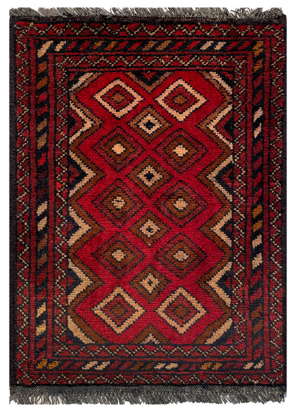 26374- Khal Mohammad Afghan Hand-Knotted Authentic/Traditional/Rug/Size: 2'0" x 1'4"/61cm x 41cm