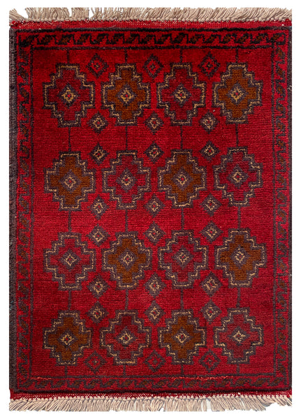 26362- Khal Mohammad Afghan Hand-Knotted Authentic/Traditional/Rug/Size: 2'0" x 1'4"/61cm x 41cm