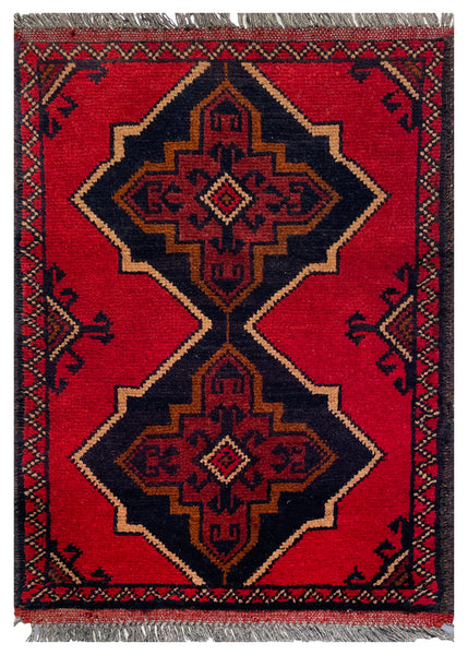 26336- Khal Mohammad Afghan Hand-Knotted Authentic/Traditional/Rug/Size: 2'0" x 1'4"/61cm x 41cm