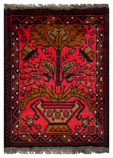 26410- Khal Mohammad Afghan Hand-Knotted Authentic/Traditional/Rug/Size: 2'0" x 1'3"/61cm x 38cm
