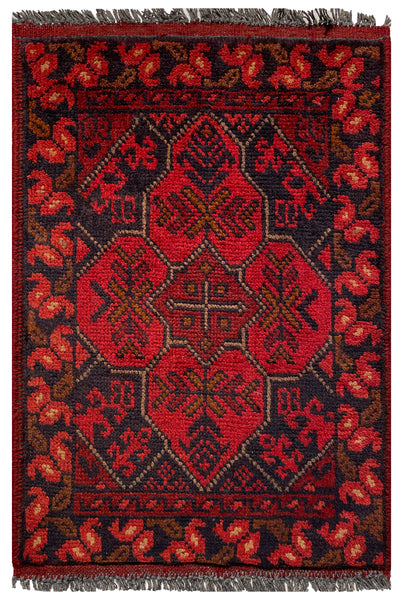 26409- Khal Mohammad Afghan Hand-Knotted Authentic/Traditional/Rug/Size: 2'0" x 1'3"/61cm x 38cm
