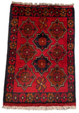 26401- Khal Mohammad Afghan Hand-Knotted Authentic/Traditional/Rug/Size: 2'0" x 1'3"/61cm x 38cm