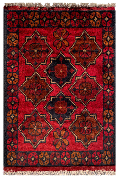 26401- Khal Mohammad Afghan Hand-Knotted Authentic/Traditional/Rug/Size: 2'0" x 1'3"/61cm x 38cm
