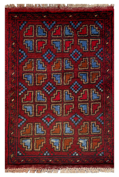 26384- Khal Mohammad Afghan Hand-Knotted Authentic/Traditional/Rug/Size: 2'0" x 1'3"/61cm x 38cm