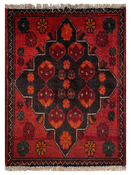 26390- Khal Mohammad Afghan Hand-Knotted Authentic/Traditional/Rug/Size: 1'9" x 1'4"/53cm x 41cm