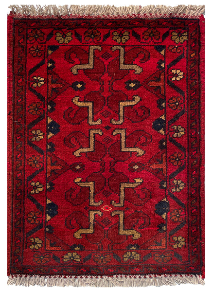 26342- Khal Mohammad Afghan Hand-Knotted Authentic/Traditional/Rug/Size: 2'0" x 1'4"/61cm x 41cm