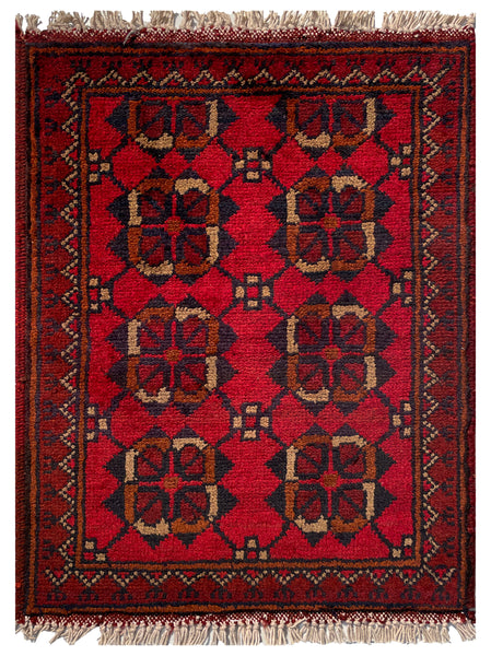 26347- Khal Mohammad Afghan Hand-Knotted Authentic/Traditional/Rug/Size: 1'9" x 1'4"/53cm x 41cm