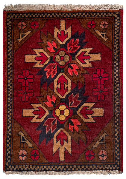 26400- Khal Mohammad Afghan Hand-Knotted Authentic/Traditional/Rug/Size: 2'0" x 1'4"/61cm x 41cm