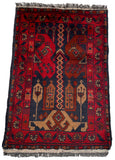 26392- Khal Mohammad Afghan Hand-Knotted Authentic/Traditional/Rug/Size: 2'0" x 1'4"/61cm x 41cm