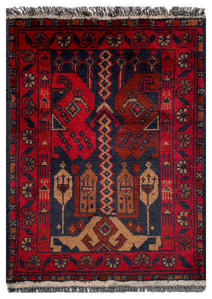 26392- Khal Mohammad Afghan Hand-Knotted Authentic/Traditional/Rug/Size: 2'0" x 1'4"/61cm x 41cm