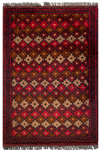26394- Khal Mohammad Afghan Hand-Knotted Authentic/Traditional/Rug/Size: 2'0" x 1'3"/61cm x 38cm