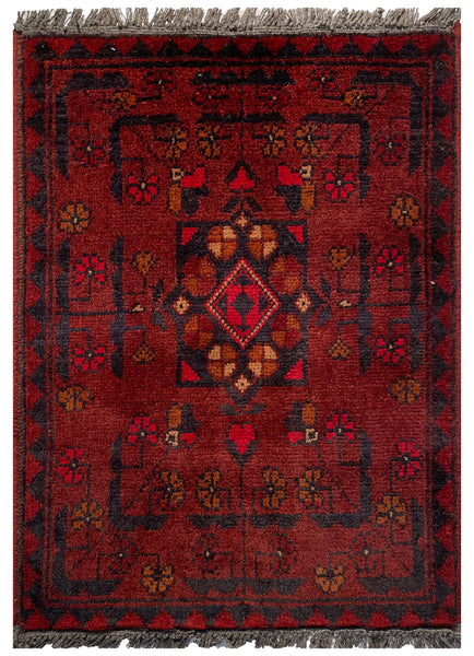 26345- Khal Mohammad Afghan Hand-Knotted Authentic/Traditional/Rug/Size: 2'0" x 1'4"/61cm x 41cm