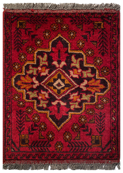 26341- Khal Mohammad Afghan Hand-Knotted Authentic/Traditional/Rug/Size: 2'0" x 1'4"/61cm x 41cm