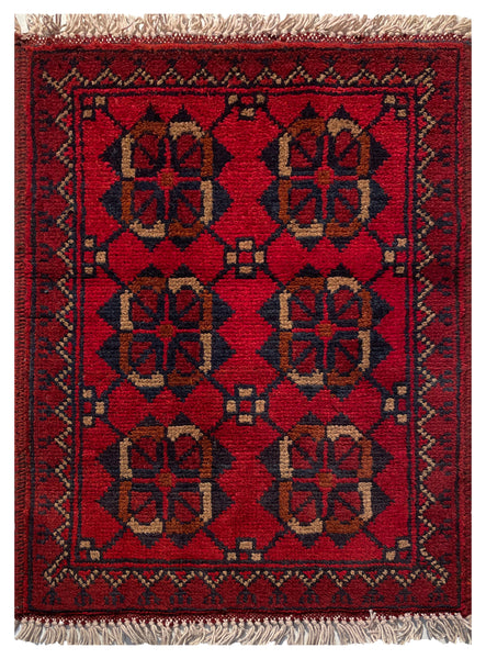 26355- Khal Mohammad Afghan Hand-Knotted Authentic/Traditional/Rug/Size: 1'8" x 1'3"/51cm x 38cm