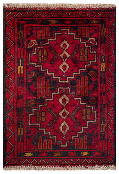 26395- Khal Mohammad Afghan Hand-Knotted Authentic/Traditional/Rug/Size: 1'9" x 1'3"/53cm x 38cm