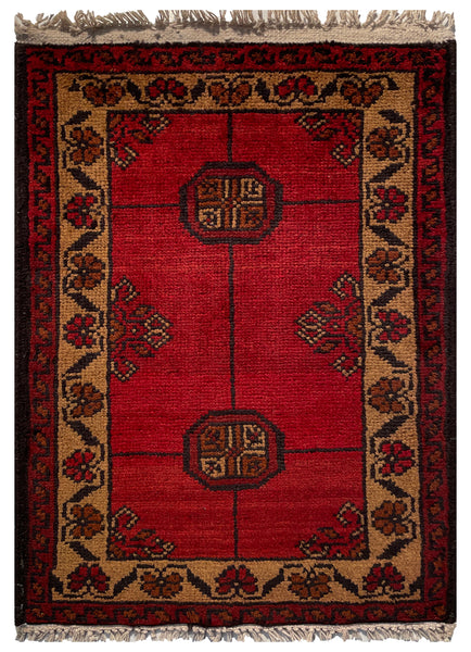 26391- Khal Mohammad Afghan Hand-Knotted Authentic/Traditional/Rug/Size: 2'0" x 1'4"/61cm x 41cm