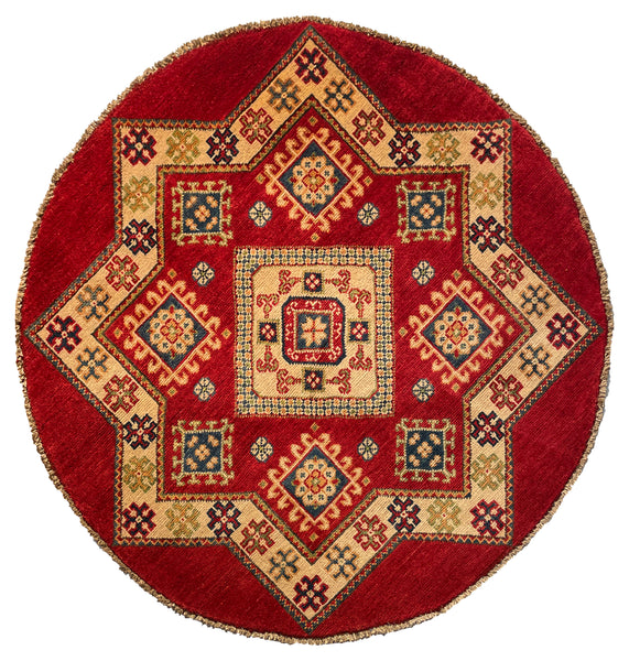26608 - Kazak Hand-Knotted/Handmade Afghan Tribal/Nomadic Authentic/Size: 3'4" x 3'3"/102cm x 99cm