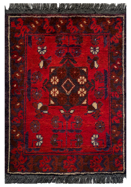 26236- Khal Mohammad Afghan Hand-Knotted Authentic/Traditional/Rug/Size: 1'9" x 1'3"/53cm x 38cm