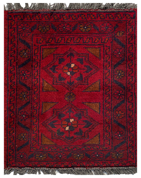 26352- Khal Mohammad Afghan Hand-Knotted Authentic/Traditional/Rug/Size: 1'9" x 1'5"/53cm x 43cm
