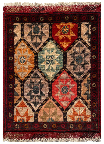 26372- Khal Mohammad Afghan Hand-Knotted Authentic/Traditional/Rug/Size: 2'0" x 1'4"/61cm x 41cm