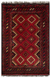 26399- Khal Mohammad Afghan Hand-Knotted Authentic/Traditional/Rug/Size: 2'0" x 1'3"/61cm x 38cm