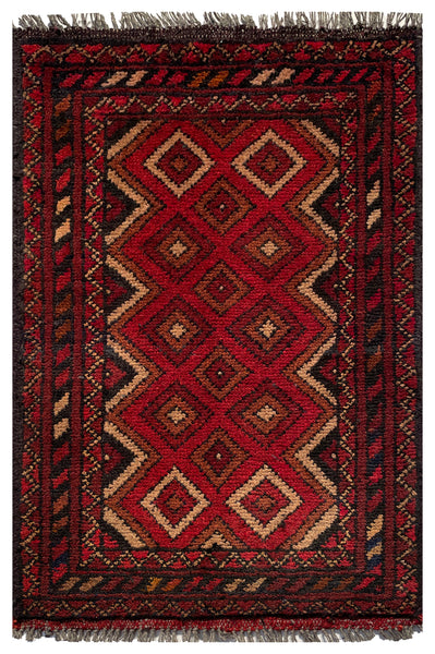 26399- Khal Mohammad Afghan Hand-Knotted Authentic/Traditional/Rug/Size: 2'0" x 1'3"/61cm x 38cm