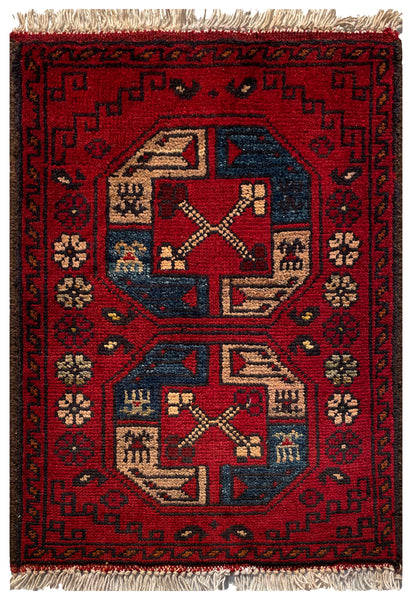 26229 - Khal Mohammad Afghan Hand-Knotted Authentic/Traditional/Rug/Size: 1'9" x 1'3"/53cm x 38cm