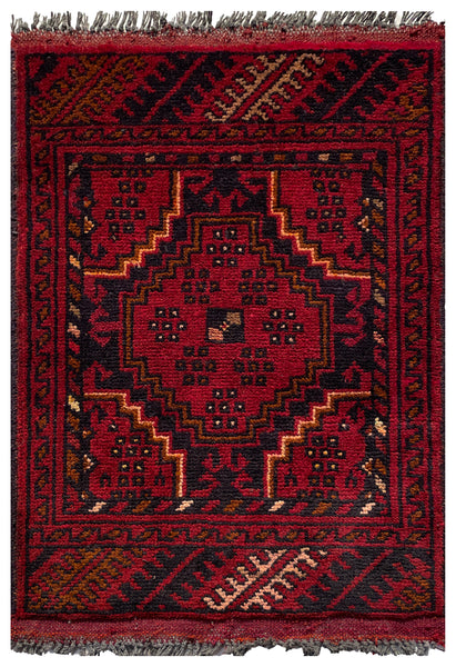 26375- Khal Mohammad Afghan Hand-Knotted Authentic/Traditional/Rug/Size: 2'0" x 1'4"/61cm x 41cm
