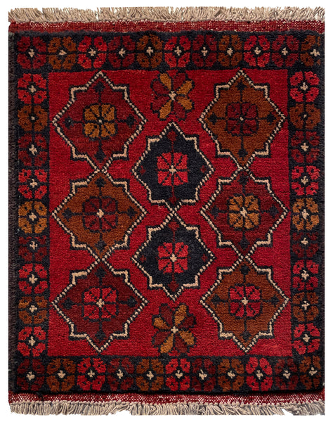 26354- Khal Mohammad Afghan Hand-Knotted Authentic/Traditional/Rug/Size: 1'8" x 1'4"/51cm x 41cm