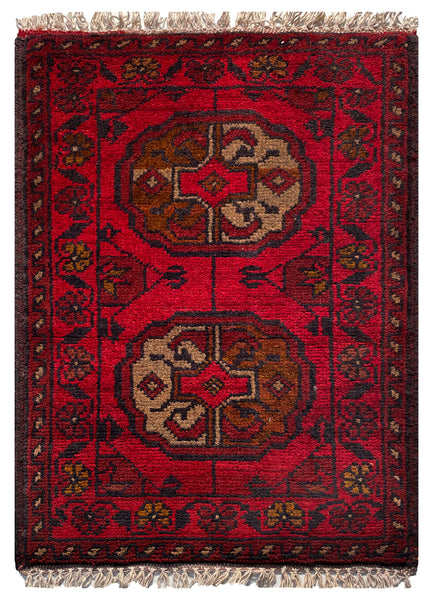 26351- Khal Mohammad Afghan Hand-Knotted Authentic/Traditional/Rug/Size: 2'0" x 1'4"/61cm x 41cm