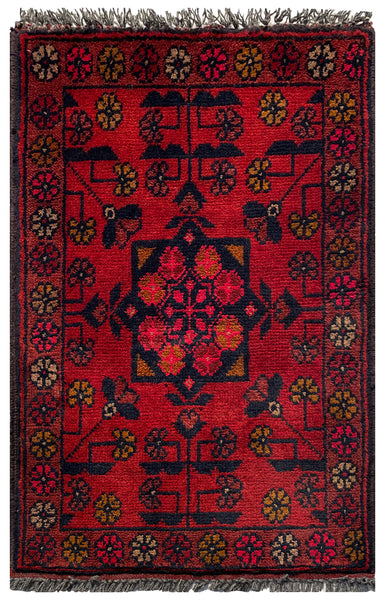 26397- Khal Mohammad Afghan Hand-Knotted Authentic/Traditional/Rug/Size: 2'1" x 1'3"/64cm x 38cm