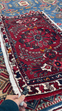 26789-Hamadan Hand-Knotted/Handmade Persian Rug/Carpet Tribal/Nomadic Authentic/ Size: 3'6" x 1'11"/107cm x 58cm