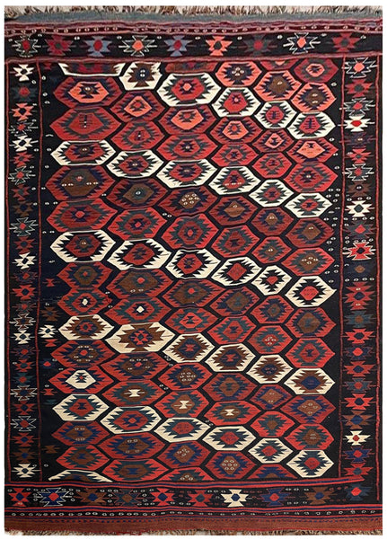25410- Kelim Antique/Circa-1940/Hand-Woven/Flat Weaved/Handmade Persian /Carpet Tribal/Nomadic Authentic/Size: 9'10" x 5'4"/300cm x 163cm
